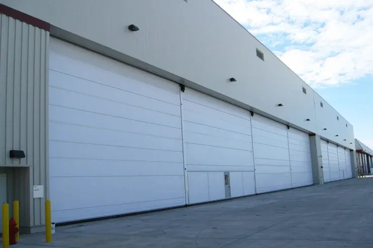 Exterior electrical equipment along a large commercial facility